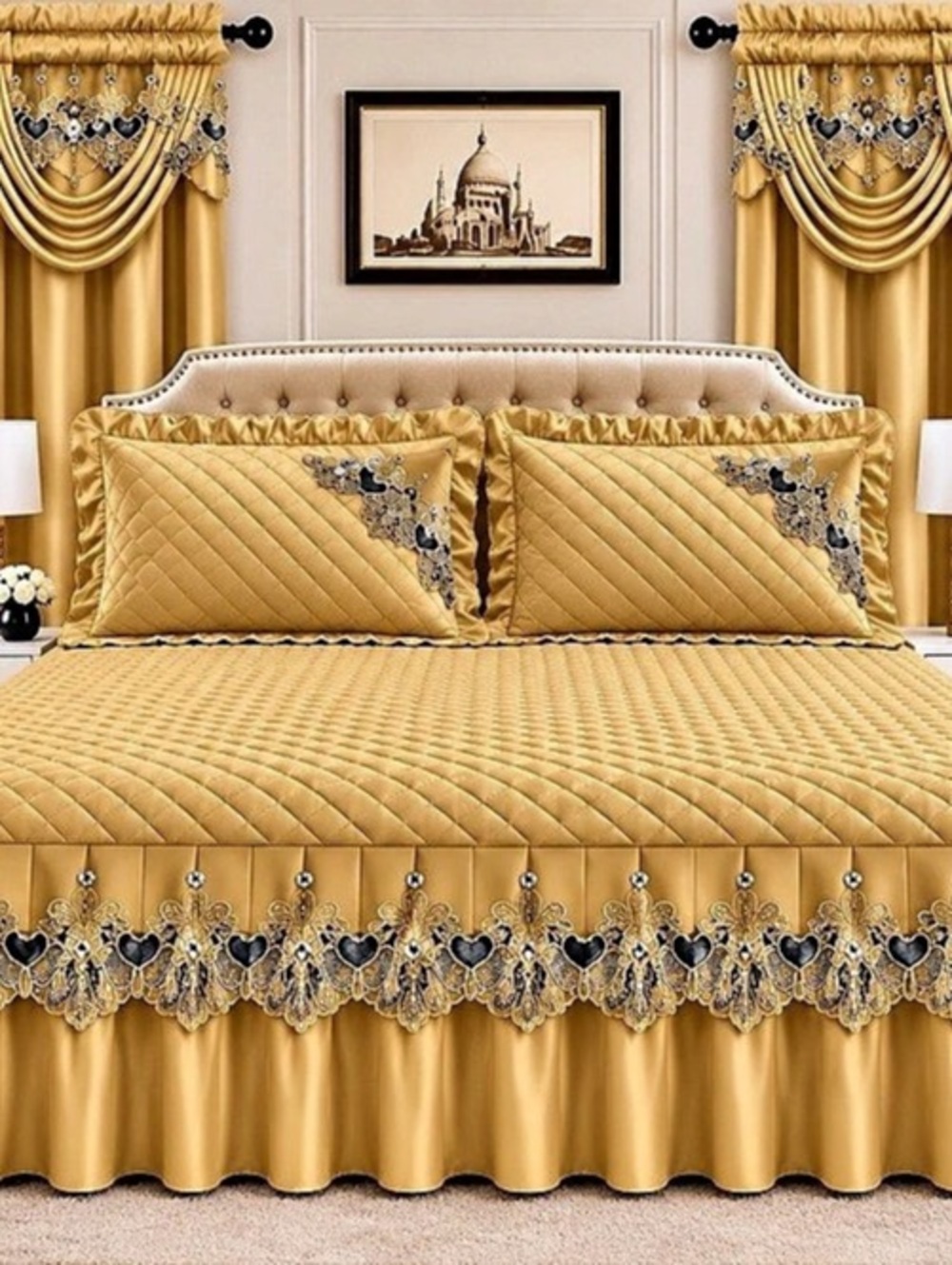 Gold Quilted Bedspread Set